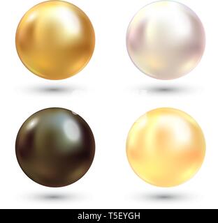 Realistische verschiedenfarbige Perlen Vektor einrichten. Kostbare Perle in der Sphäre bilden. Pearl ist Luxus glänzend Stein Abbildung Stock Vektor