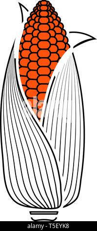 Mais Symbol. Dünne Linie mit orangefarbener Füllung Design. Vector Illustration. Stock Vektor