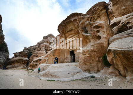 Die antike nabatäische Ruinen von wenig Petra in Jordanien. Stockfoto