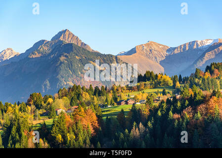 Warme Farben an einem sonnigen Nachmittag in falltime in den Allgäuer Alpen Stockfoto