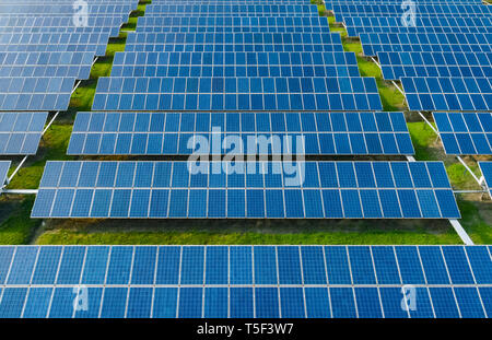 Luftaufnahme von Solarzellen, Sonnenkollektoren, Solaranlagen. Stockfoto