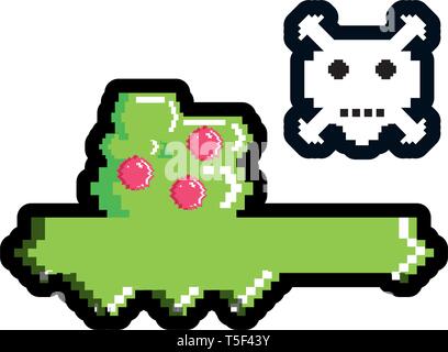 Video Spiel pixelated Bush mit Totenkopf Vector Illustration Design Stock Vektor