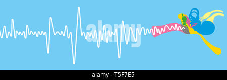 Menschliche ohr Anatomie, medizinisch genaue 3D-Abbildung mit Sound wave Stockfoto