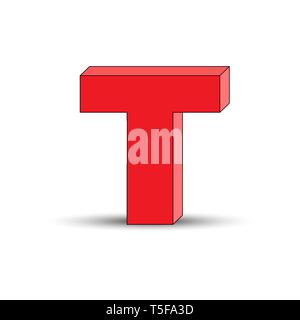 Dreidimensionales Bild des Buchstaben T die simulierte 3D-Volumen, einfaches Design Stock Vektor