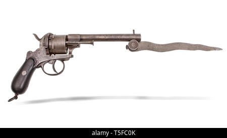 Französische pinfire Revolver mit klappbaren bayounet, 19. Jahrhundert Stockfoto