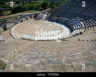 Filippoi (Philippi) Amphitheater Ruinen in der Nähe von Kavala, Nordgriechenland Stockfoto