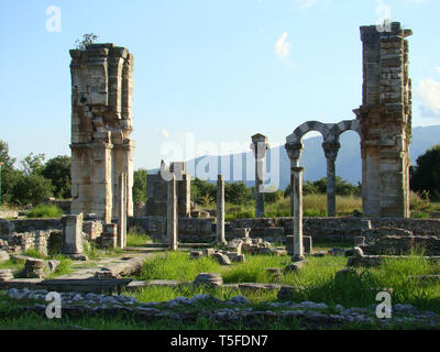 Filippoi (Philippi) Amphitheater Ruinen in der Nähe von Kavala, Nordgriechenland Stockfoto