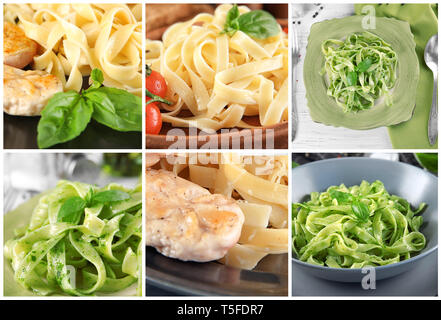 Set mit serviert leckere Pasta. Selbstgemachtes Rezept Stockfoto