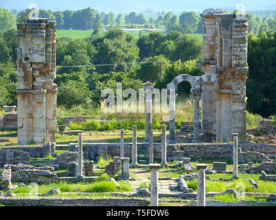 Filippoi (Philippi) Amphitheater Ruinen in der Nähe von Kavala, Nordgriechenland Stockfoto