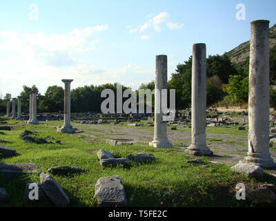 Filippoi (Philippi) Amphitheater Ruinen in der Nähe von Kavala, Nordgriechenland Stockfoto