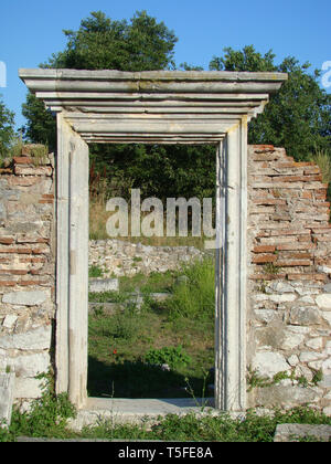 Filippoi (Philippi) Amphitheater Ruinen in der Nähe von Kavala, Nordgriechenland Stockfoto