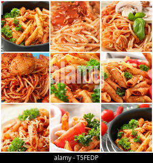 Set mit serviert leckere Pasta. Selbstgemachtes Rezept Stockfoto