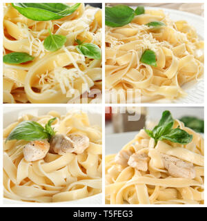 Set mit serviert leckere Pasta. Selbstgemachtes Rezept Stockfoto
