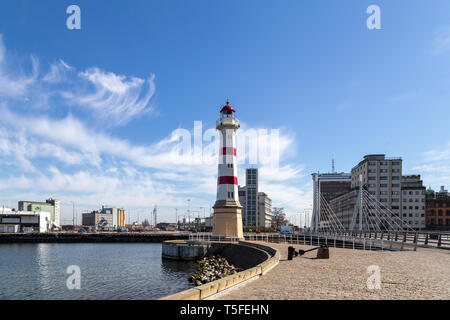 Der alte Leuchtturm in Malmö City Hafen Stockfoto