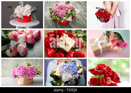 Reihe von schönen Blumensträuße Stockfoto