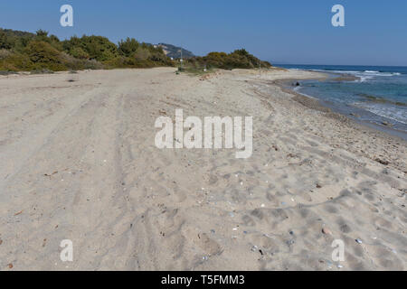 Berühmte Strand von Possidi Cape, Halbinsel Kassandra, Chalkidiki, Zentralmakedonien, Griechenland Stockfoto