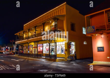 St. Augustine, Florida. Januar 26, 2019. Schönes, historisches Haus gegenüber der Plaza de la Constitucion am Alten Stadt in Florida's historische Küste Stockfoto