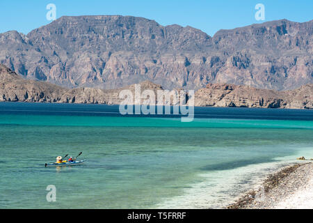 Kajakfahren auf dem Meer, die Bucht von Loreto Nationalpark, Baja California Sur, Mexiko. Stockfoto