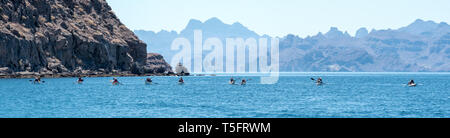 Kajakfahren auf dem Meer, die Bucht von Loreto Nationalpark, Baja California Sur, Mexiko. Stockfoto