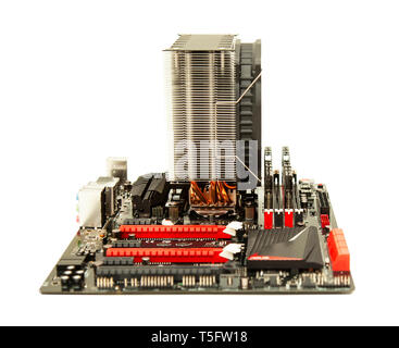 Computer PC-Motherboard auf weißem Hintergrund Stockfoto