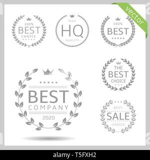 Lorbeerkranz label Badge Set isoliert. Besten Unternehmen, hohe Qualität, beste Wahl, großer Verkauf. Vector Illustration Stock Vektor