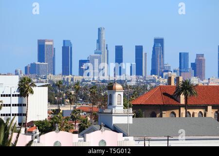 Downtown Los Angeles Skyline aus Hollywood gesehen. Stockfoto