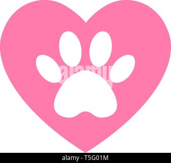 Katze und Hund Pfotenabdruck im Herzen. Der Hund die Spur im Herzen. Stock Vektor