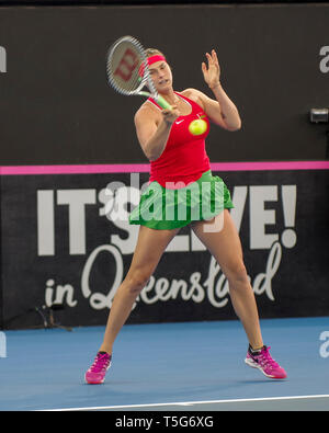 Aryna Sabalenka in Aktion 3 Gummi #Fed Cup Halbfinale Belarus v Australia (Asche Barty) April 2019 bei Klaps-dachsparren Arena Stockfoto