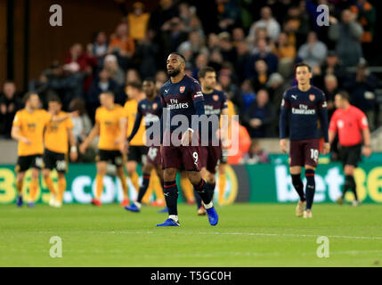 Wolverhampton, Großbritannien. 24 Apr, 2019. Arsenal Spieler niedergeschlagen. Credit: Paul Roberts/bis Top/Alamy leben Nachrichten Stockfoto