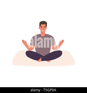 Cartoon glückliche Menschen üben Yoga in entspannter Pose. Stock Vektor