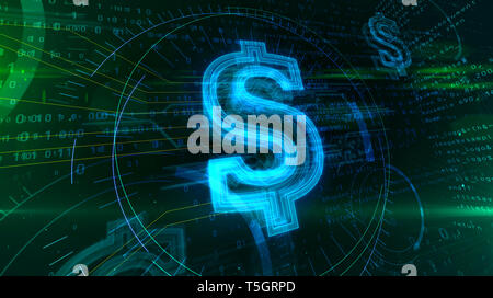 Dollarzeichen auf digitalen Hintergrund. Internet Marketing und cyber Business abstrakte Konzept der 3D-Darstellung. Stockfoto