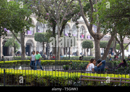 Parque Central, Antigua Guatemala Mittelamerika - der Park auf dem zentralen Platz (Plaza Mayor), Antigua Guatemala Lateinamerika Stockfoto