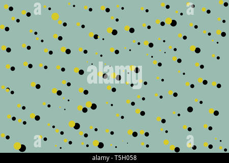 Schwarz und Khaki zufällige Punkte auf blauem Hintergrund. Abstrakte geometrische Formen im Retro-stil auf Stoff drucken, Textil, Einrichtung Stockfoto