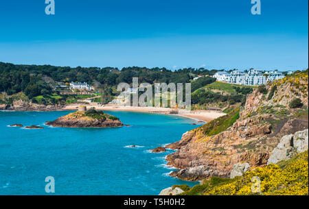 Grossbritannien, Kanalinseln, Jersey, Portelet Bay überblicken Stockfoto