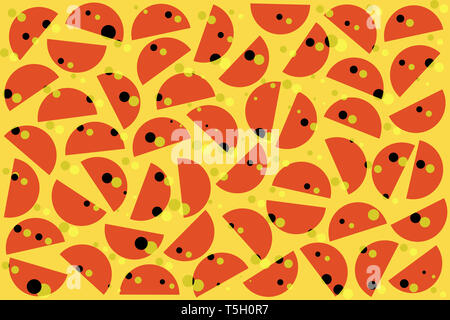 Schwarz Khaki random Dots und roten Halbkreisen auf gelben Hintergrund. Abstrakte geometrische Formen im Retro-Stil, Textil- Einrichtung. Stockfoto