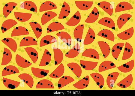 Schwarz Khaki random Dots und roten Halbkreisen auf gelben Hintergrund. Abstrakte geometrische Formen im Retro-Stil, Textil- Einrichtung. Stockfoto