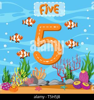 Nummer fünf Tracing guide Abbildung Stock Vektor