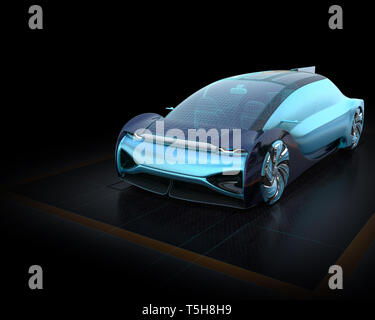 Wireframe Rendern von Elektroauto auf dunklem Hintergrund. 3D-Bild. Stockfoto