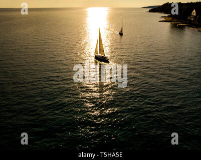 Boote segeln am Lake Michigan Stockfoto