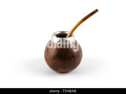 Calabash gourd mit Bombilla auf weißem Hintergrund Stockfoto