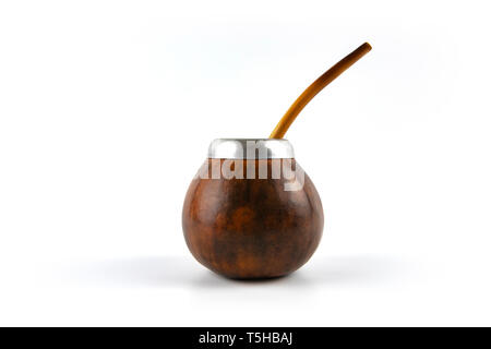 Calabash gourd mit Bombilla auf weißem Hintergrund Stockfoto