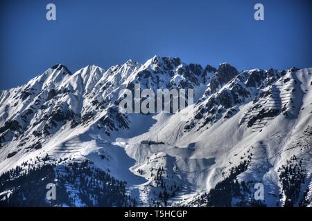 Innsbruck, Tirol, Nordtirol, Nordkette, Karawendel, Seegrube, Schnee, Eis, Winter, Frühling, Hafelekarspitze, Kleiner Solstein, Solstein, Jahreszeit, Stockfoto