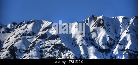 Innsbruck, Tirol, Nordtirol, Nordkette, Karawendel, Seegrube, Schnee, Eis, Winter, Frühling, Hafelekarspitze, Kleiner Solstein, Solstein, Jahreszeit, Stockfoto