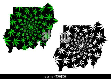 Sudan - Karte ist Cannabis blatt grün und schwarz gestaltet, Republik Sudan (Sudan) Karte aus Marihuana (Marihuana, THC) Laub, Stock Vektor