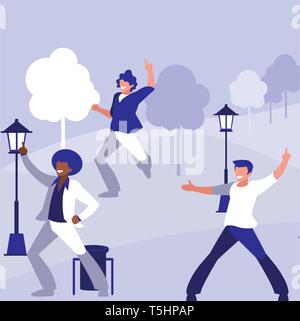 Interracial Tänzer Gruppe tanzen im Park Vector Illustration Design Stock Vektor