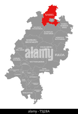 Kassel county rot hervorgehoben Karte von Hessen Deutschland Stockfoto