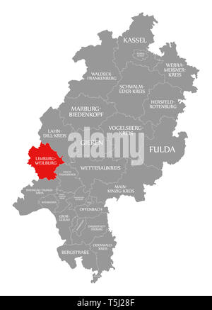 Main-kinzig county rot hervorgehoben Karte von Hessen Deutschland Stockfoto