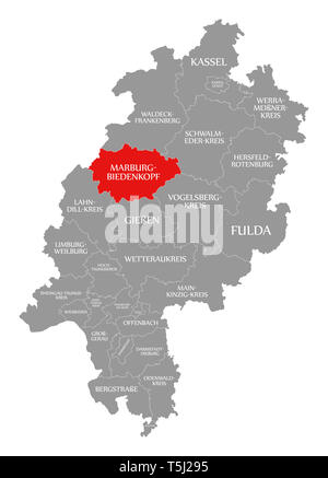 Marburg-Biedenkopf county rot hervorgehoben Karte von Hessen Deutschland Stockfoto