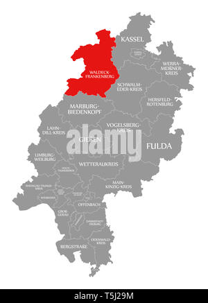 Waldeck-Frankenberg county rot hervorgehoben Karte von Hessen Deutschland Stockfoto