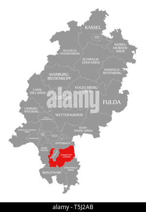 Darmstadt-Dieburg county rot hervorgehoben Karte von Hessen Deutschland Stockfoto